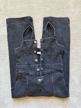 abercrombie kids Black Denim Overalls with Button Front